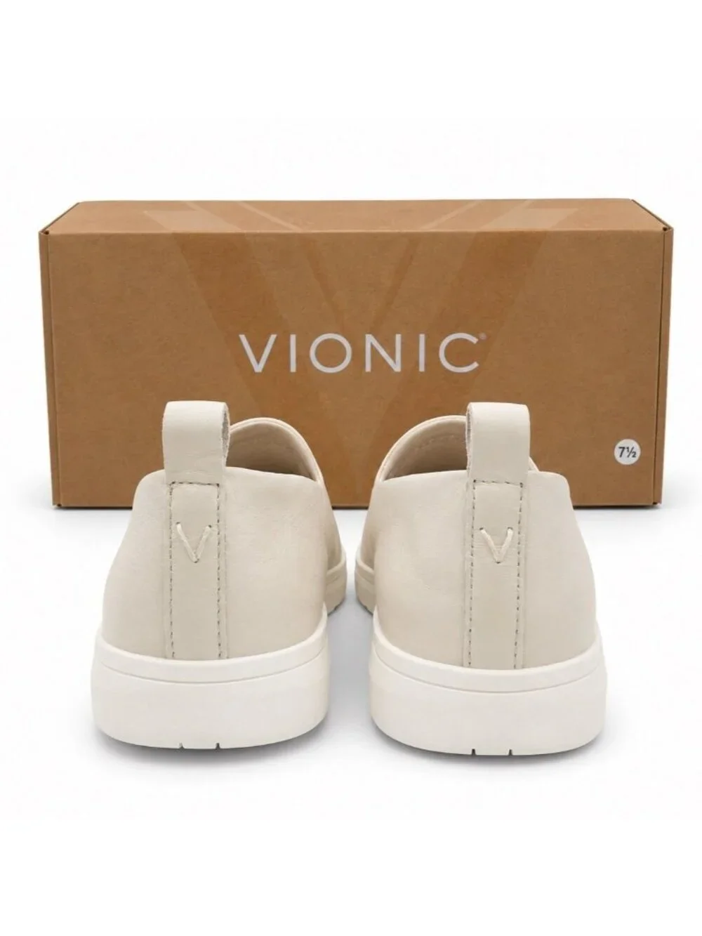 VIONIC Uptown Willa Cream Leather Slip On Sneakers Womens 7 WIDE Arch Support